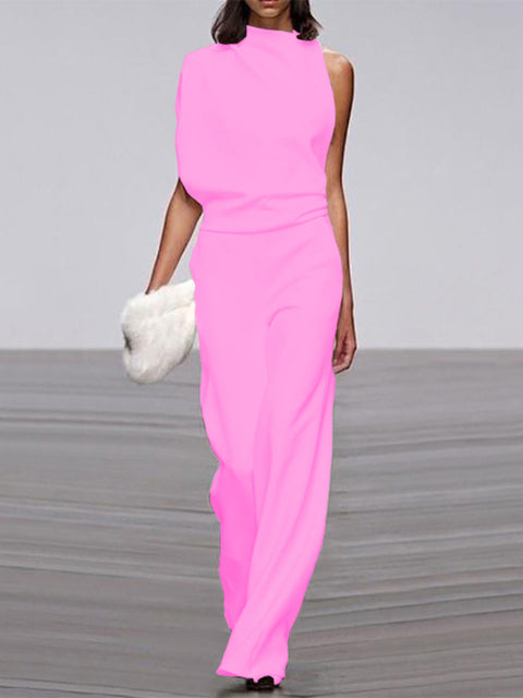 Melora | Eleganter Ärmelloser Jumpsuit mit Weitem Bein | Damenmode Rosa Decorique.de