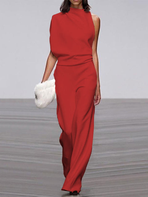 Melora | Eleganter Ärmelloser Jumpsuit mit Weitem Bein | Damenmode Rot Decorique.de