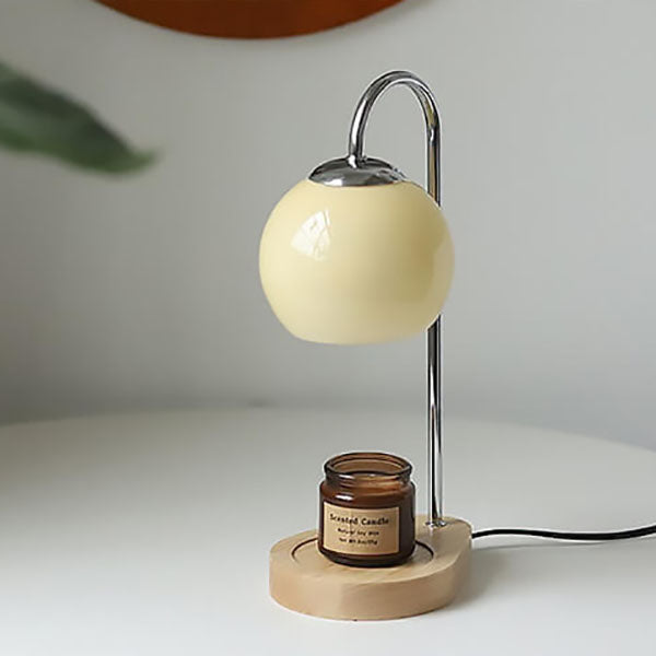 MeltSphere | Runde Tischlampe aus Holz & Glas Dimmer-Schalter Beige 230V Decorique.de