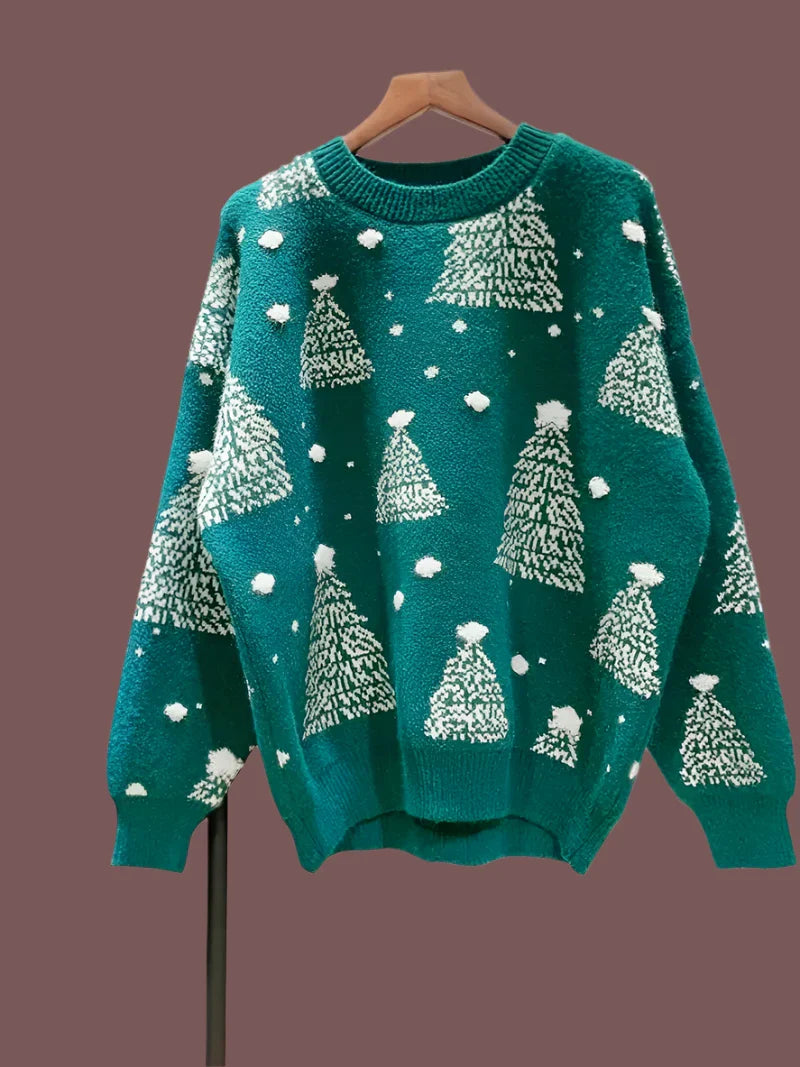 MerryKnit | Gemütlicher Weihnachtsbaum-Strickpullover Grün Decorique.de