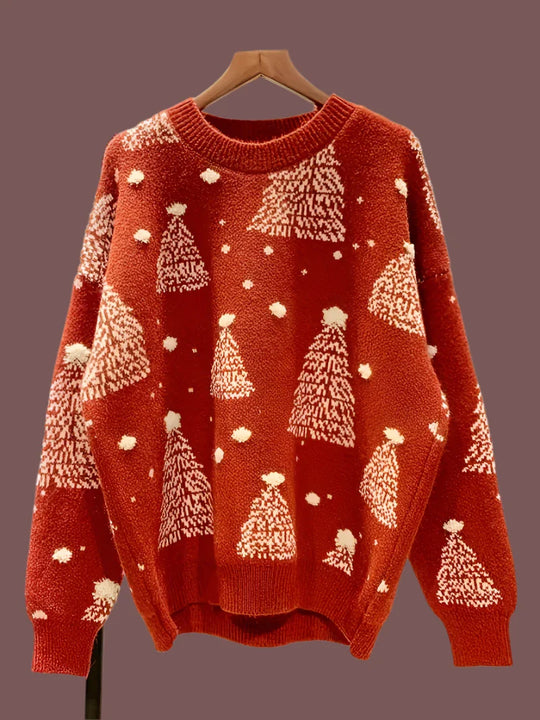 MerryKnit | Gemütlicher Weihnachtsbaum-Strickpullover Rot Decorique.de