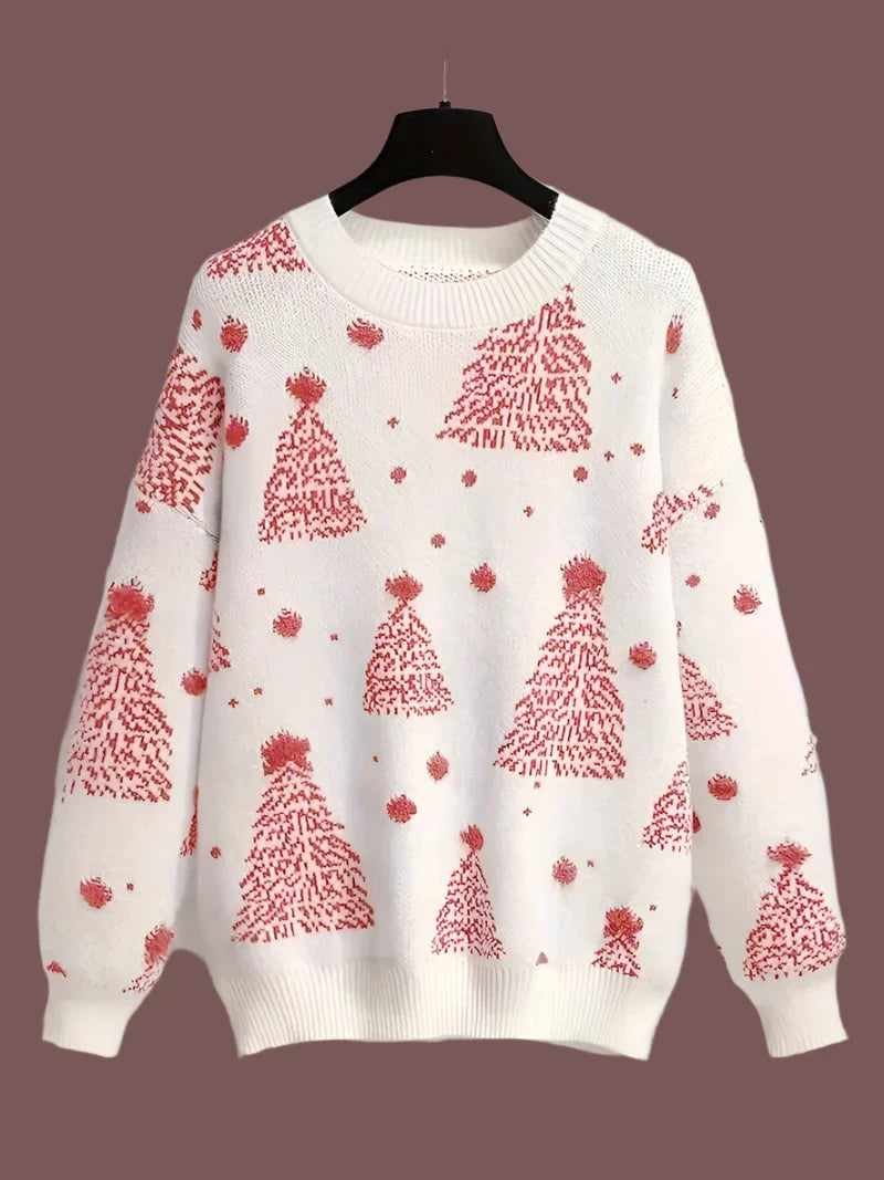 MerryKnit | Gemütlicher Weihnachtsbaum-Strickpullover Weiß Decorique.de