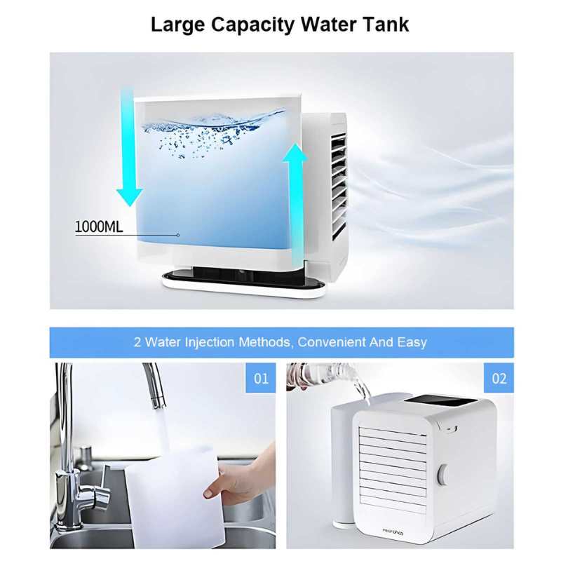 MicroCool | Mini-Klimagerät Tragbarer Verdunstungs-Sumpfkühler mit 1000ml Wassertank