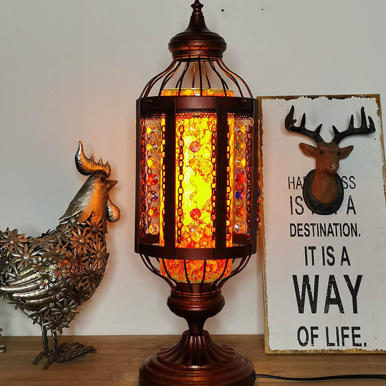MosaicGlow | Vintage Türkische Buntglas Laterne 1-Licht Tischlampe 230V Orange Decorique.de