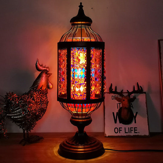 MosaicGlow | Vintage Türkische Buntglas Laterne 1-Licht Tischlampe 230V Rot Decorique.de