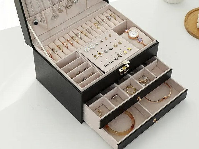 LuxeCase | Leather Jewellery Box – Multi-Layer Elegant Design