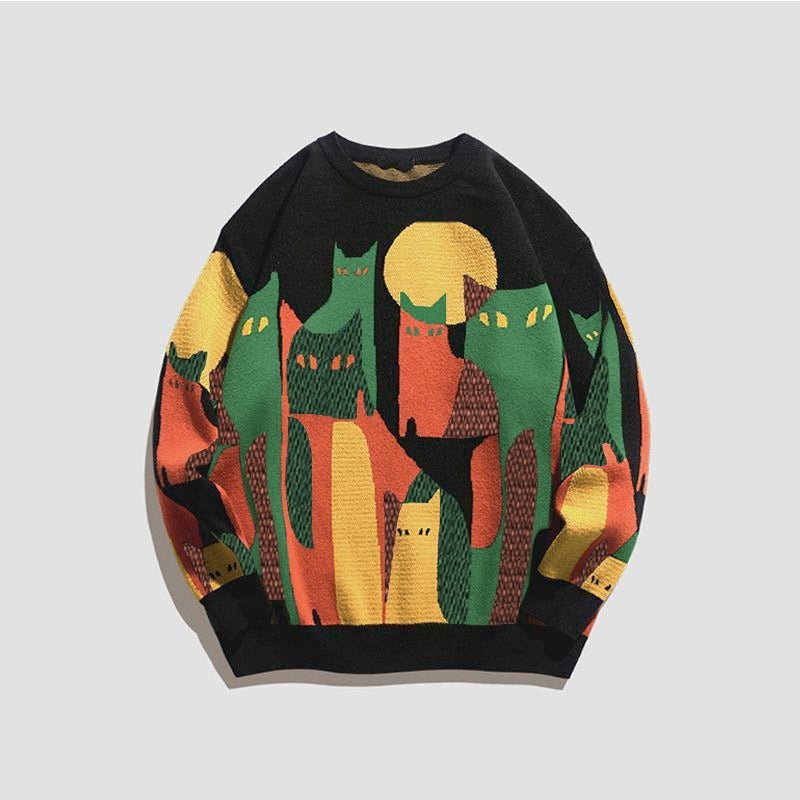 Nala | Gemütlicher Katzen-Pullover mit Farbakzenten | Damen Schwarz Decorique.de