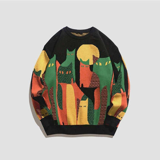 Nala | Gemütlicher Katzen-Pullover mit Farbakzenten | Damen Schwarz Decorique.de