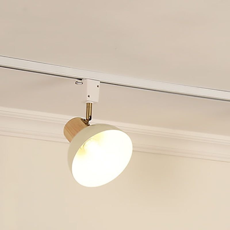 NordRail | Verstellbare Deckenleuchte aus Holz & Eisen 1 Licht - Ohne Schiene Holzfarbe & Beiger Lampenschirm + Weiße Schiene 230V Decorique.de