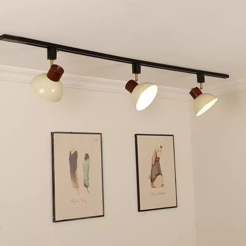 NordRail | Verstellbare Deckenleuchte aus Holz & Eisen 3 Lichter + 39.37" 100cm Schiene Brauner & Beiger Lampenschirm + Schwarze Schiene 230V Decorique.de