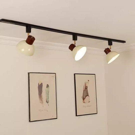 NordRail | Verstellbare Deckenleuchte aus Holz & Eisen 3 Lichter + 39.37" 100cm Schiene Brauner & Beiger Lampenschirm + Schwarze Schiene 230V Decorique.de