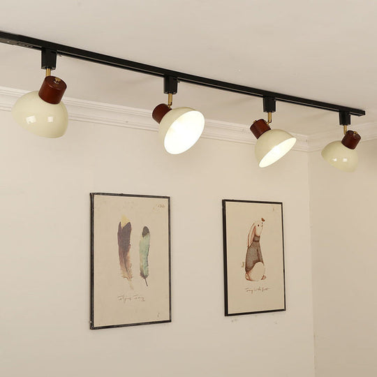 NordRail | Verstellbare Deckenleuchte aus Holz & Eisen 4 Lichter + 59.06" 150cm Schiene Brauner & Beiger Lampenschirm + Schwarze Schiene 230V Decorique.de