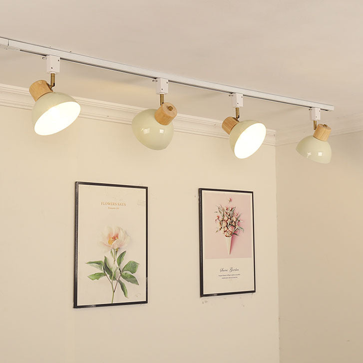 NordRail | Verstellbare Deckenleuchte aus Holz & Eisen 4 Lichter + 59.06" 150cm Schiene Holzfarbe & Beiger Lampenschirm + Weiße Schiene 230V Decorique.de