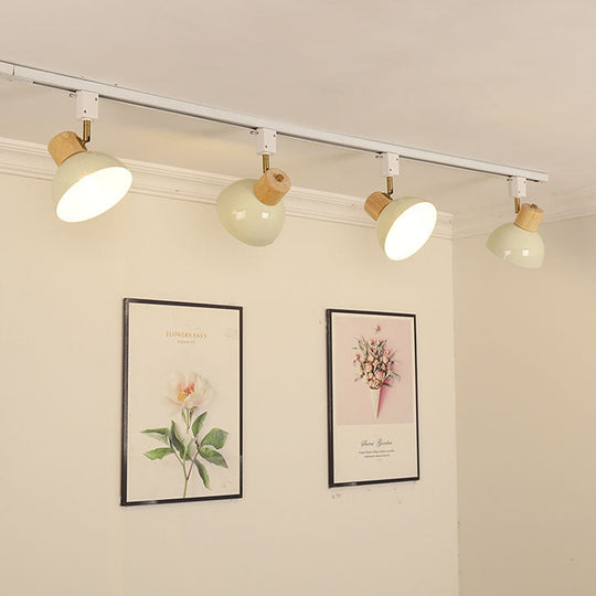 NordRail | Verstellbare Deckenleuchte aus Holz & Eisen 4 Lichter + 59.06" 150cm Schiene Holzfarbe & Beiger Lampenschirm + Weiße Schiene 230V Decorique.de