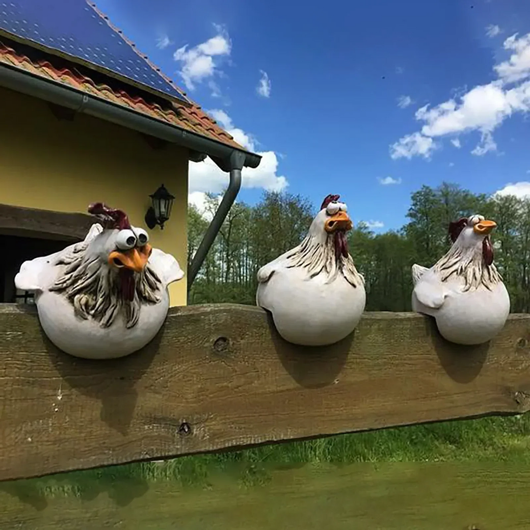 HenLaugh | Lustige Hühnerzaun-Dekoration – Gartenstatuen aus Harz