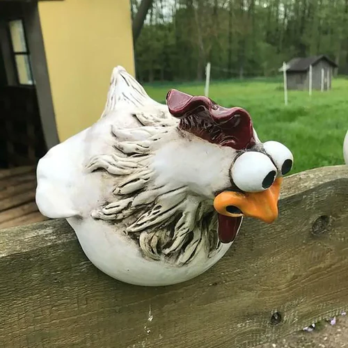 HenLaugh | Lustige Hühnerzaun-Dekoration – Gartenstatuen aus Harz