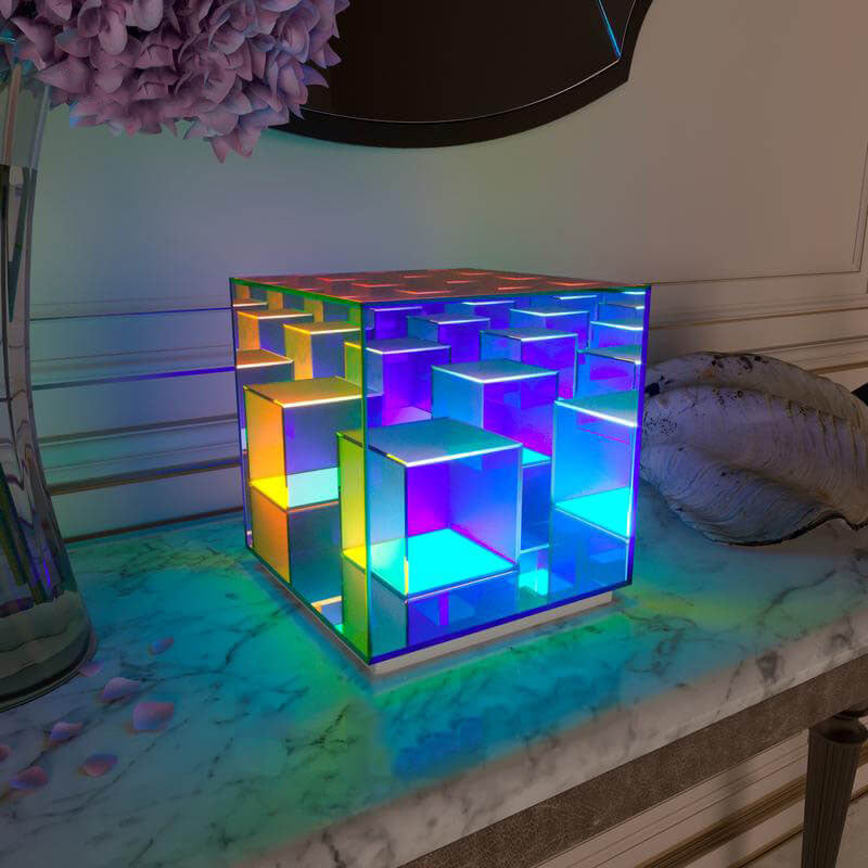 PixelGlow | Moderne Acryl RGB Linie Rubik's Cube LED Tischlampe Groß 230V Decorique.de