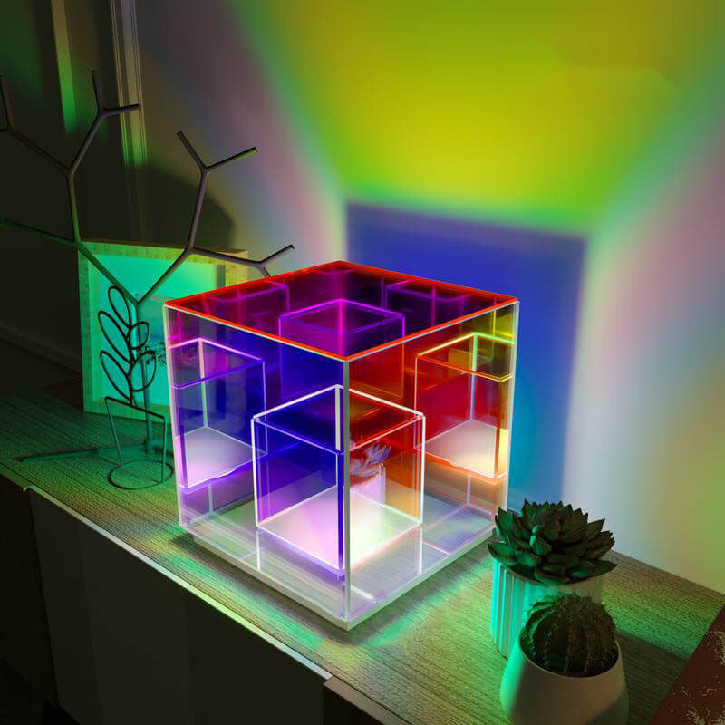 PixelGlow | Moderne Acryl RGB Linie Rubik's Cube LED Tischlampe Decorique.de