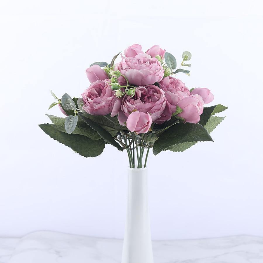 BlossomArt | 9-teilige Seiden-Kunst-Pfingstrosen Künstliche Blumen