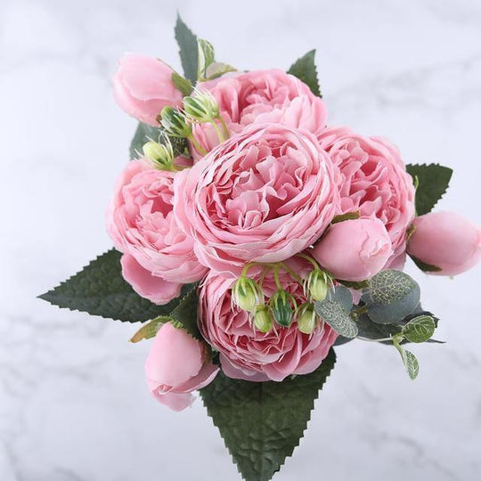 BlossomArt | 9-teilige Seiden-Kunst-Pfingstrosen Künstliche Blumen