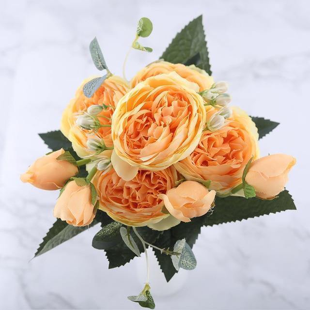 BlossomArt | 9-teilige Seiden-Kunst-Pfingstrosen Künstliche Blumen