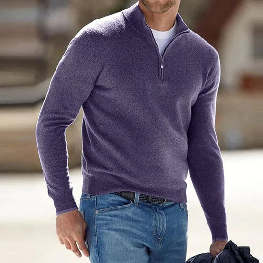 RefinedZip | Herren Kaschmir Reißverschluss Basic Pullover Dunkelviolett Decorique.de