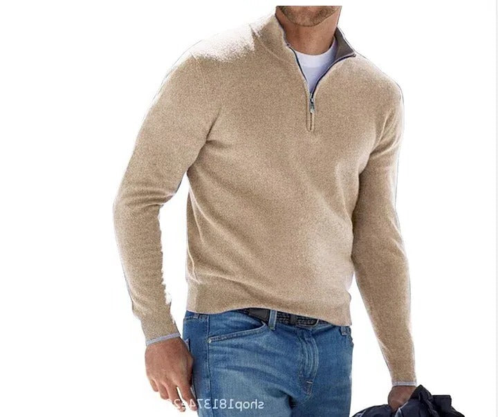 RefinedZip | Herren Kaschmir Reißverschluss Basic Pullover Khaki Decorique.de