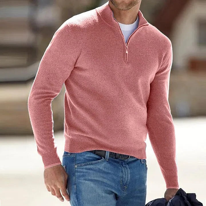 RefinedZip | Herren Kaschmir Reißverschluss Basic Pullover Rosa Decorique.de