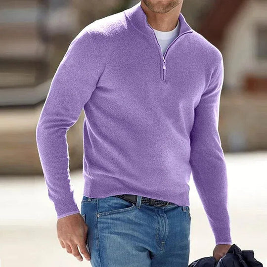 RefinedZip | Herren Kaschmir Reißverschluss Basic Pullover Violett Decorique.de