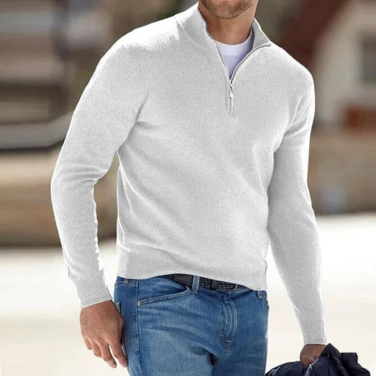 RefinedZip | Herren Kaschmir Reißverschluss Basic Pullover Weiß Decorique.de