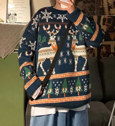 ReindeerStyle | Stilvolle Oversized Weihnachtspullover Blau Decorique.de