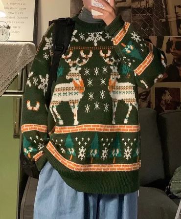 ReindeerStyle | Stilvolle Oversized Weihnachtspullover Grün Decorique.de