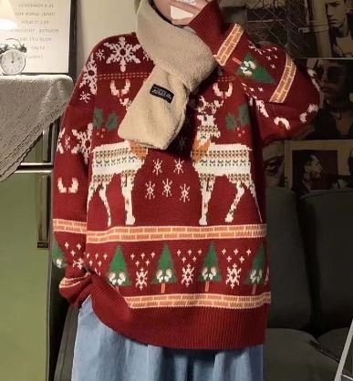 ReindeerStyle | Stilvolle Oversized Weihnachtspullover Rot Decorique.de