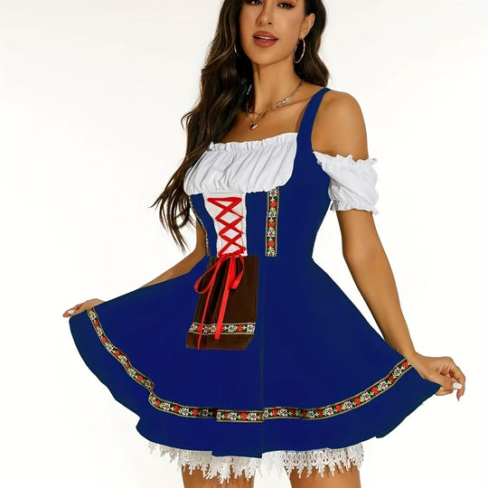 Rosenblüte | Damen-Dirndlkleid – Schulterfrei mit Spitze und Blumendetails Gemischte Farbe Decorique.de