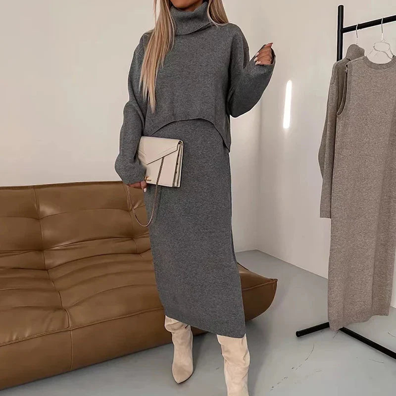 Sabrina | Strick-Set – Ihr perfektes Ensemble für Herbst und Winter Dunkelgrau Decorique.de