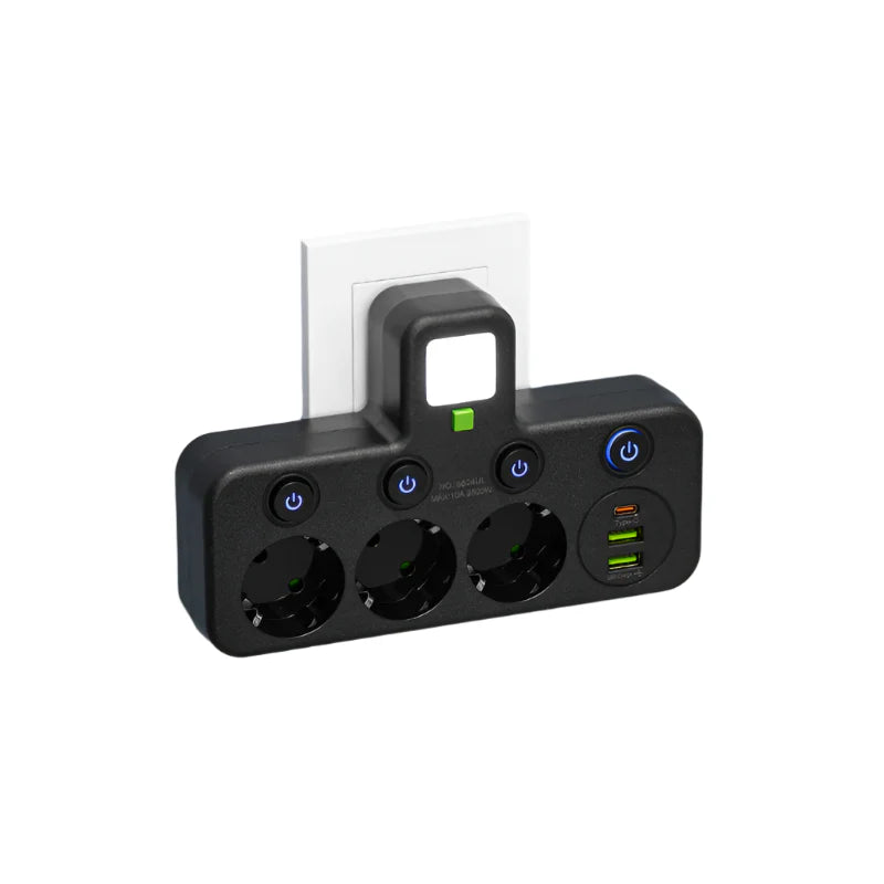 SafeCharge | Power Strip - Überlastungsschutz + USB & Schalter Schwarz USB Decorique.de