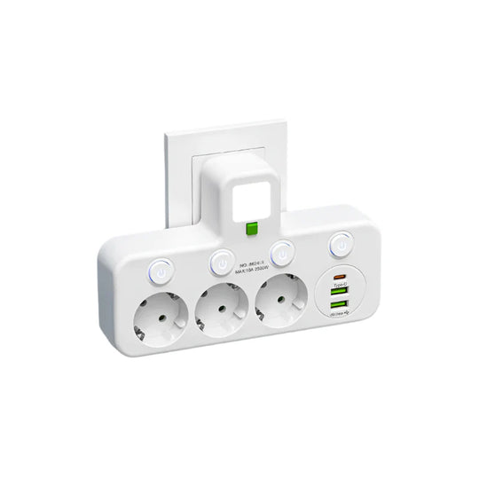 SafeCharge | Power Strip - Überlastungsschutz + USB & Schalter Weiß USB Decorique.de