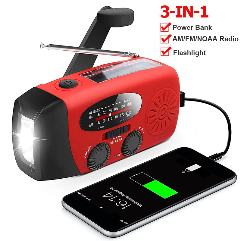 SafeWave | Handopwind & Solar Noodradio – FM/AM, Zaklamp, Powerbank Decorique.de
