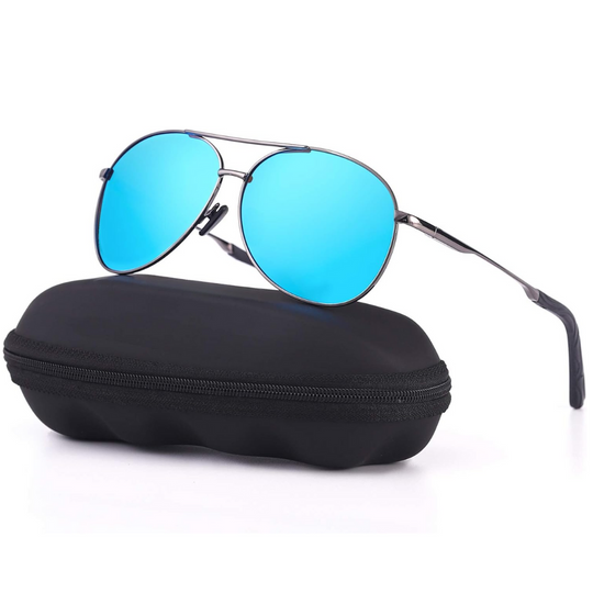 SkyShade | Unisex Pilotenbrille – Leicht & Komfortabel, Polarisiert Grauer Rahmen - Blaufarbenes Glas Decorique.de