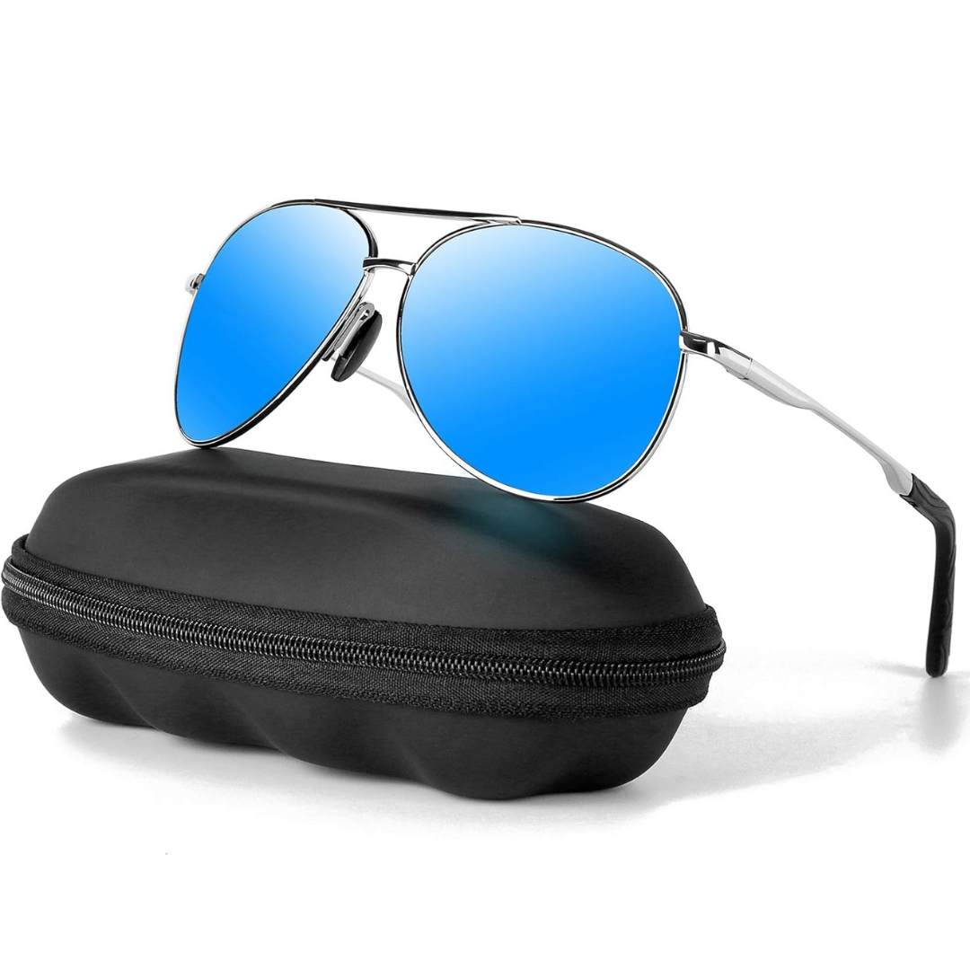 SkyShade | Unisex Pilotenbrille – Leicht & Komfortabel, Polarisiert Silberner Rahmen - Blaufarbenes Glas Decorique.de