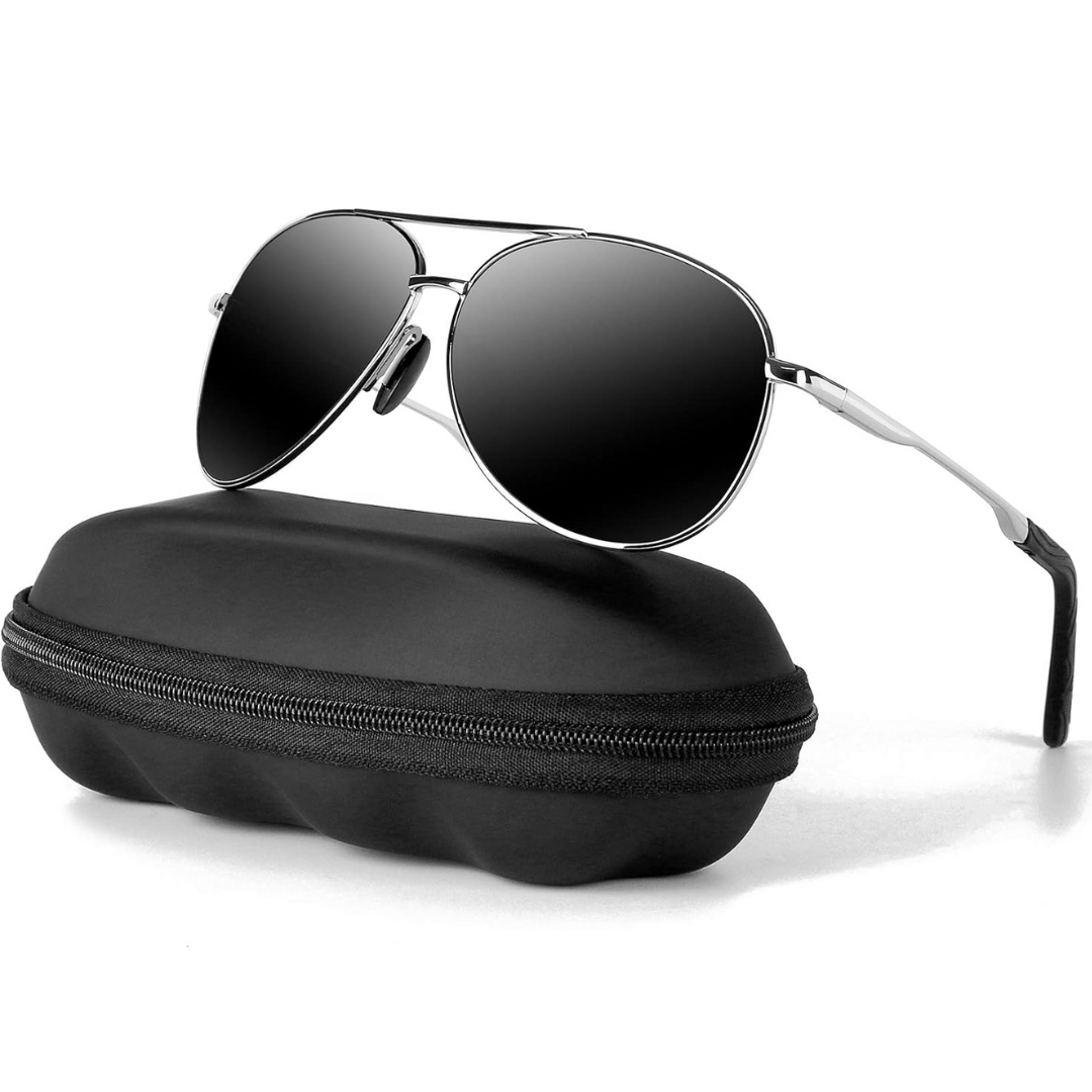 SkyShade | Unisex Pilotenbrille – Leicht & Komfortabel, Polarisiert Silberner Rahmen - Schwarzes Glas Decorique.de