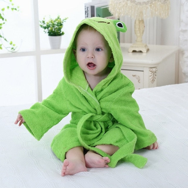 SnuggleCub | Kinderbademantel – Weiche Baumwolle mit Tierkapuze Frosch Decorique.de