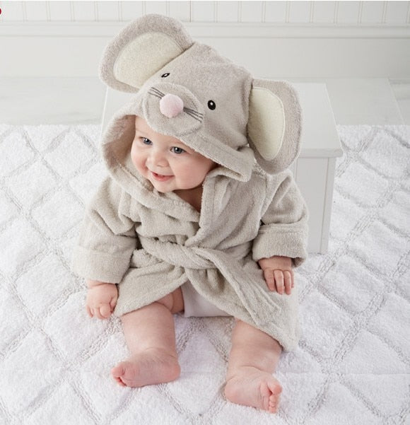 SnuggleCub | Kinderbademantel – Weiche Baumwolle mit Tierkapuze Maus Decorique.de