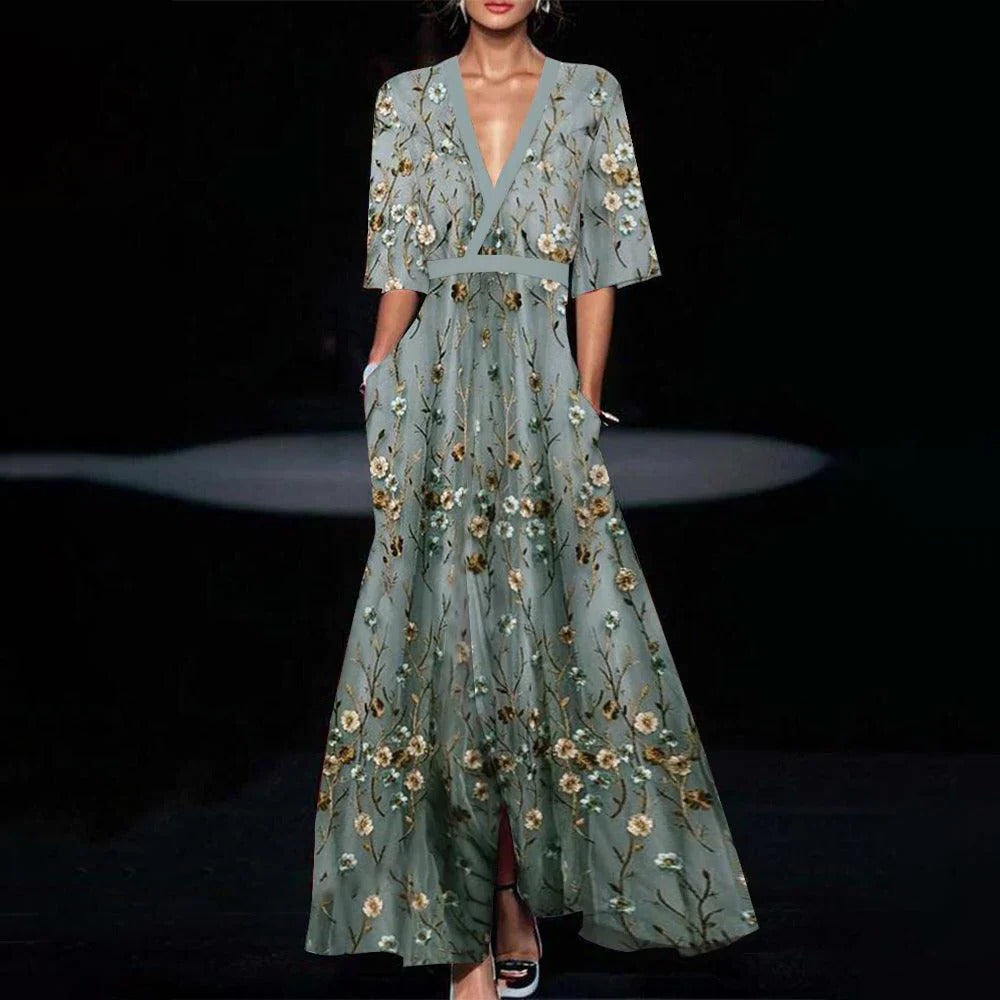 Sofia | Jugendliches grünes Maxikleid mit halben Ärmeln Grün Decorique.de