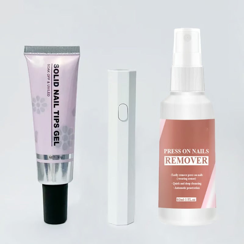 StickLite | Nageldesign-Set für Zuhause Solid Nail Tips Gel + Nagelkleber-Entferner + UV-Nagellampe (Weiß) Decorique.de