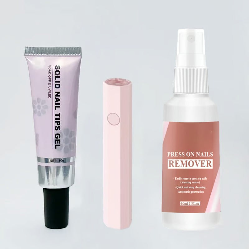 StickLite | Nageldesign-Set für Zuhause Solides Nagelspitzen-Gel + Nagelkleber-Entferner + Hand-UV-Nagellampe (Rosa) Decorique.de