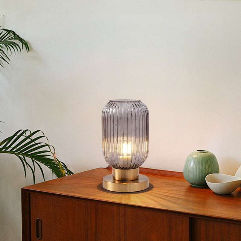 StripeGlow | Skandinavische Glas-Zylinderlampe fürs Schlafzimmer A Grau 230V Decorique.de