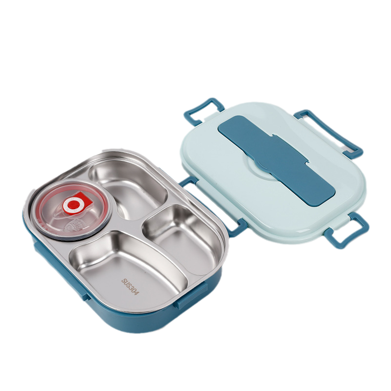 ThermoBox | Brotdose aus Edelstahl Blau 4 Fächer mit Suppenschüssel Decorique.de