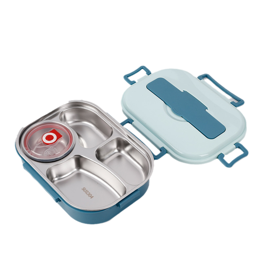 ThermoBox | Brotdose aus Edelstahl Blau 4 Fächer mit Suppenschüssel Decorique.de
