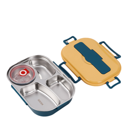 ThermoBox | Brotdose aus Edelstahl Gelb 4 Fächer mit Suppenschüssel Decorique.de